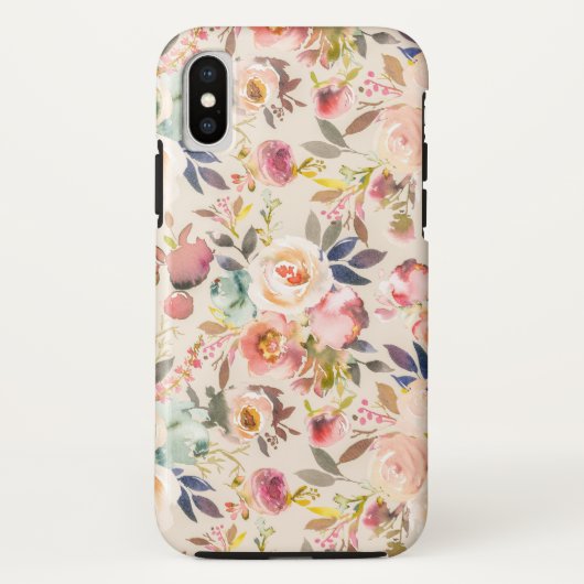 Coques Case-Mate iPhone Fleurs brunes roses enes ivoire peintes à la main (Dos)