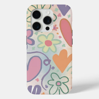 Coque iPhone 15 Pro Fleurs Coeurs Girly Minimalist