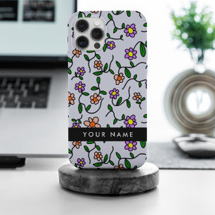 Coque iPhone 15 Pro Max Fleurs colorées, Arrière - plan bleu, Noir