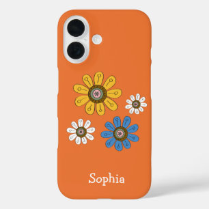 Coques iPhone 16 Fleurs colorées bohèmes Nom personnalisé