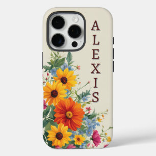 Coques iPhone 16 Pro Fleurs colorées sur beige