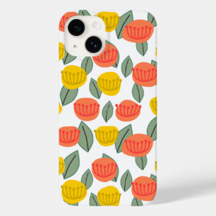 Coque Pour iPhone 14 Fleurs corail et or