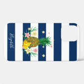 Coques Case-Mate iPhone Fleurs d'ananas fraîches, Rayures bleu marine (Verso (horizontal))