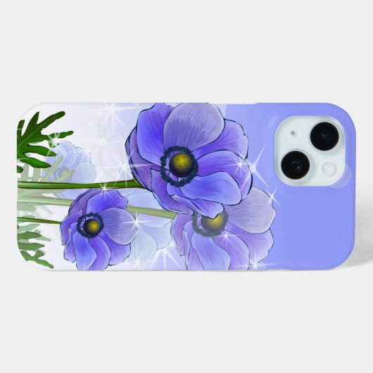 Coques Case-Mate iPhone Fleurs d'anémones bleues violettes (Verso (horizontal))