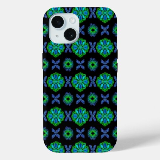 Coques Case-Mate iPhone Fleurs dans artdeco retrolook vert et bleu (Verso)