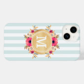 Coques Case-Mate iPhone Fleurs d'aquarelle à la menthe Faux or Monogramme (Verso (horizontal))