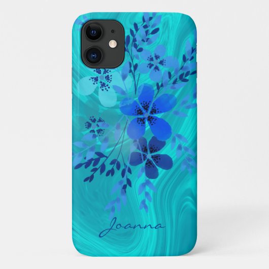 Coques Case-Mate iPhone Fleurs d'aquarelle bleue (Dos)