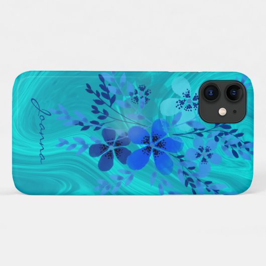 Coques Case-Mate iPhone Fleurs d'aquarelle bleue (Dos (Horizontal))