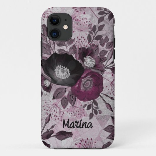 Coques Case-Mate iPhone Fleurs d'aquarelle bordeaux. (Dos)