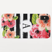 Coques Case-Mate iPhone Fleurs d'aquarelle noir en rayures blanches monogr (Dos (Horizontal))