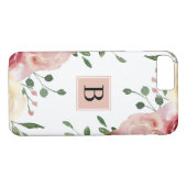 Coques Case-Mate iPhone Fleurs d'aquarelle rose avec simple monogramme (Dos (Horizontal))