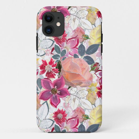 Coques Case-Mate iPhone Fleurs d'aquarelle rose et rouge. (Dos)