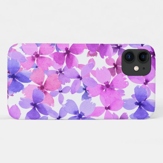 Coques Case-Mate iPhone Fleurs d'aquarelle rose et violet (Dos (Horizontal))