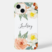 Coques Case-Mate iPhone Fleurs D'Aquarelle Rose Peach Avec Nom (Verso)