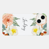 Coques Case-Mate iPhone Fleurs D'Aquarelle Rose Peach Avec Nom (Verso (horizontal))