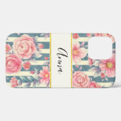 Coques Case-Mate iPhone Fleurs d'aquarelle rose sur bandes (Verso (horizontal))