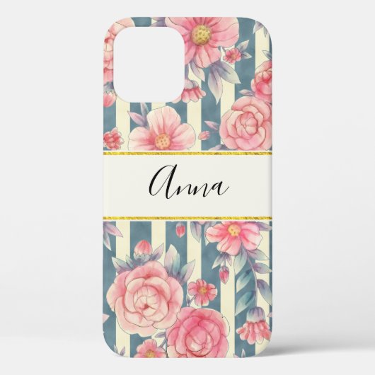 Coques Case-Mate iPhone Fleurs d'aquarelle rose sur bandes (Verso)