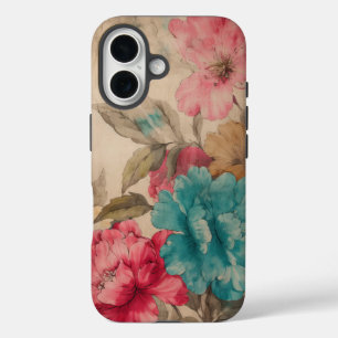 Coques iPhone 16 Fleurs d'aquarelle rouge rose vintage