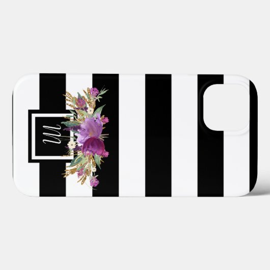 Coques Case-Mate iPhone Fleurs d'aquarelle violette et or (Verso (horizontal))