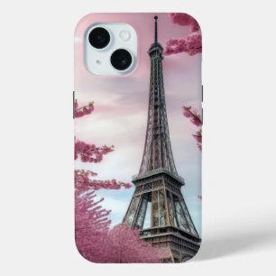 Coque Pour iPhone 15 Fleurs de cerisier et serviette Eiffel