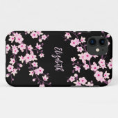 Coques Case-Mate iPhone Fleurs de cerisier rose noir Monogramme (Dos (Horizontal))