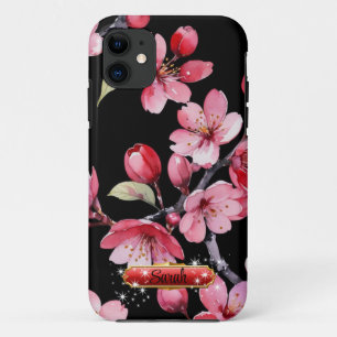 Case-Mate iPhone Case Fleurs de cerisier rose vif Fond noir
