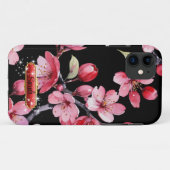 Coques Case-Mate iPhone Fleurs de cerisier rose vif Fond noir (Dos (Horizontal))
