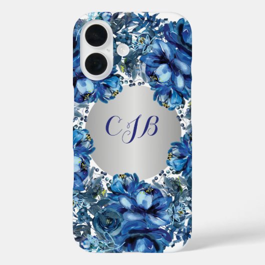 Coques Case-Mate iPhone Fleurs de cobalt bleu élégant (Verso)