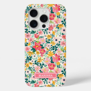 Coque iPhone 15 Pro Fleurs de Corail Ditsy Monogrammées