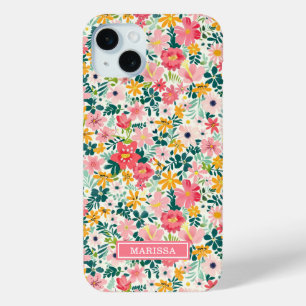 Coque iPhone 15 Mini Fleurs de Corail Ditsy Monogrammées