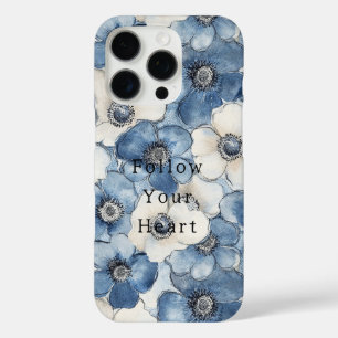 Coques iPhone 16 Pro Fleurs de Denim Bleu Blanc