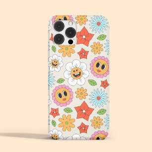 Coque iPhone 15 Pro Max Fleurs de dessin animé rétro Joyeux Amusant Fantai