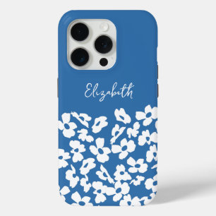 Coque iPhone 15 Pro Fleurs de Dogwood Retro Blanc Nom personnalisé