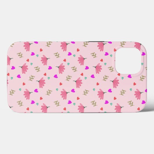 Coques Case-Mate iPhone Fleurs De Doodle Rose Avec Coeurs (Verso (horizontal))