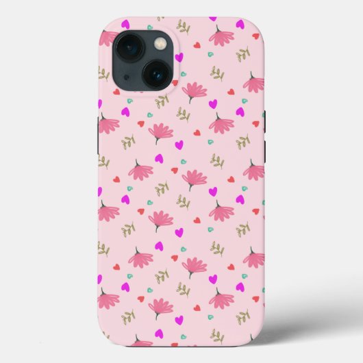 Coques Case-Mate iPhone Fleurs De Doodle Rose Avec Coeurs (Verso)