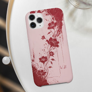 Coques iPhone 16 Fleurs de Grunge Abstraites Monogramme rose rouge