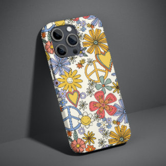 Coque Pour iPhone 14 Fleurs de Hippie Groovy Rétro Cœurs
