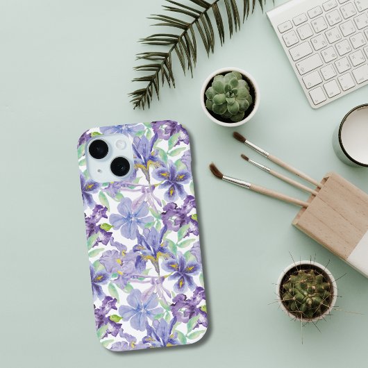 Coques Case-Mate iPhone Fleurs de iris aquarelle jaune violet