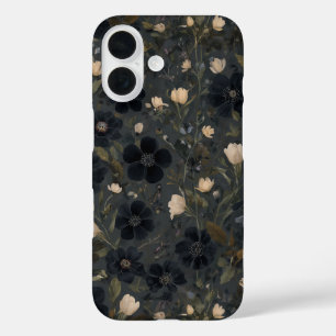 Coques iPhone 16 fleurs de jardin sauvage de printemps prairie noir
