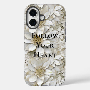 Coques iPhone 16 Fleurs de Lotus Blanc Or