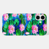 Coques Case-Mate iPhone Fleurs de Lotus roses sur un étang (Verso (horizontal))