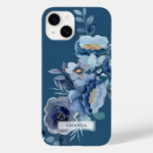 Coques Case-Mate iPhone Fleurs de marine | Nom personnalisé bleu (Verso)