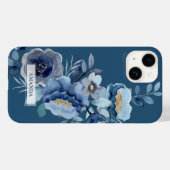 Coques Case-Mate iPhone Fleurs de marine | Nom personnalisé bleu (Verso (horizontal))