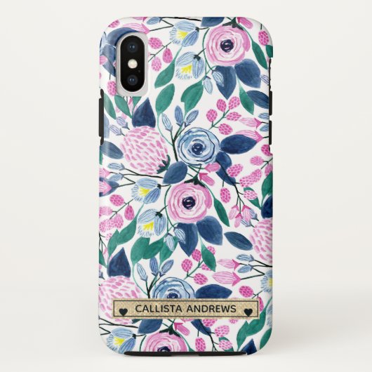 Coques Case-Mate iPhone Fleurs de marine rose douce Aquarelle or Monogramm (Dos)