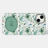 Coques Case-Mate iPhone Fleurs de Monogramme Blanc Fleurie Feuillage Eucal (Verso (horizontal))