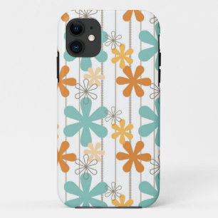 Coques Pour iPhone Fleurs de mur bleues oranges de rétro motif floral