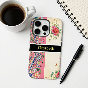 Coques iPhone 16 Pro Fleurs de paisley pastel et rose capricieux