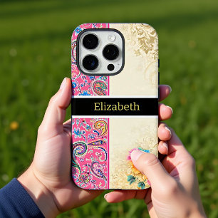 Coques iPhone 16 Pro Fleurs de paisley pastel et rose fantaisiste