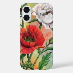 Coques iPhone 16 Fleurs de pavot blanc rouge