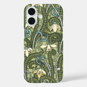 Coques iPhone 16 Fleurs de perce-neige Art Nouveau florale vintage